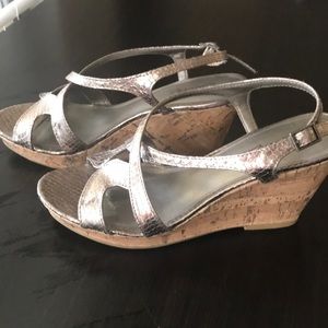 Silver/Pewter cork wedge sandals size 7.5